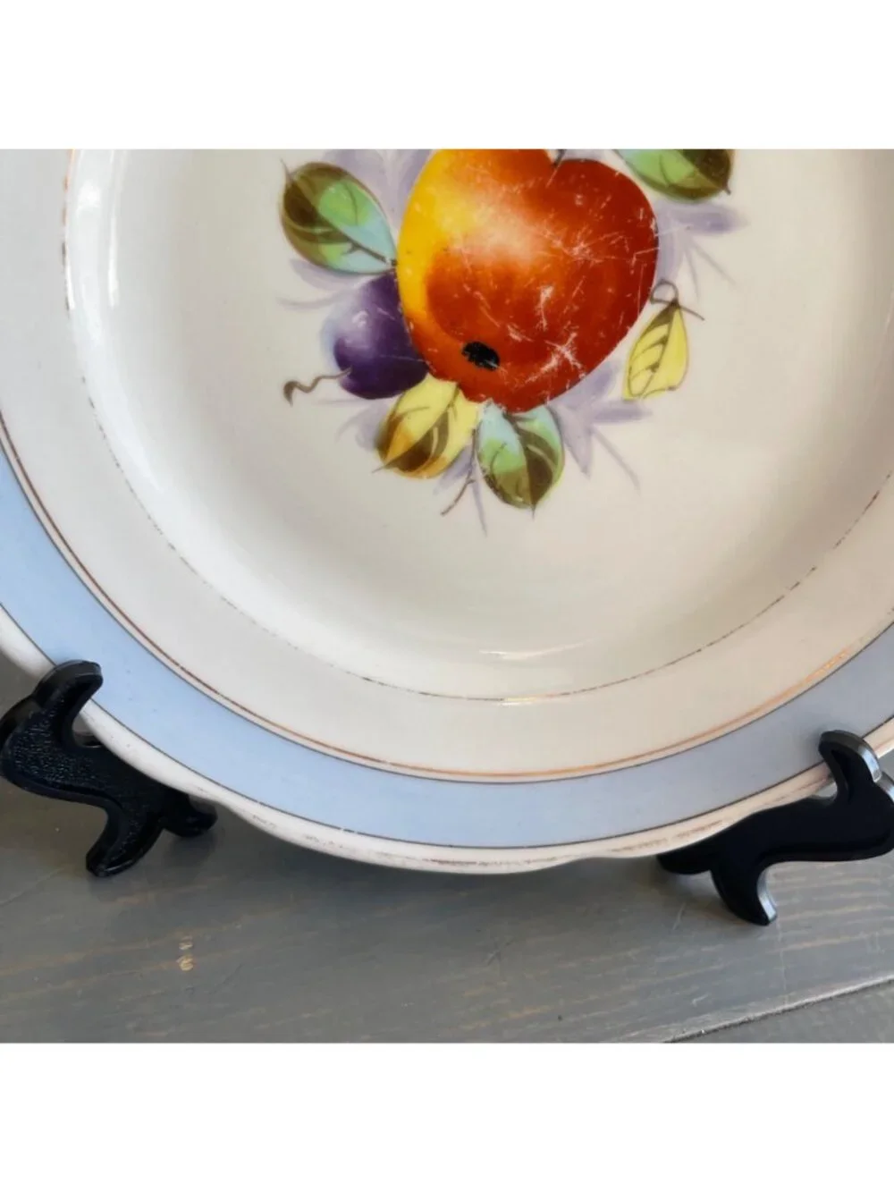 Antique KPM Berlin Porcelain Plate Rim Gold Gild Edges Hand Painted Apple Fruit
